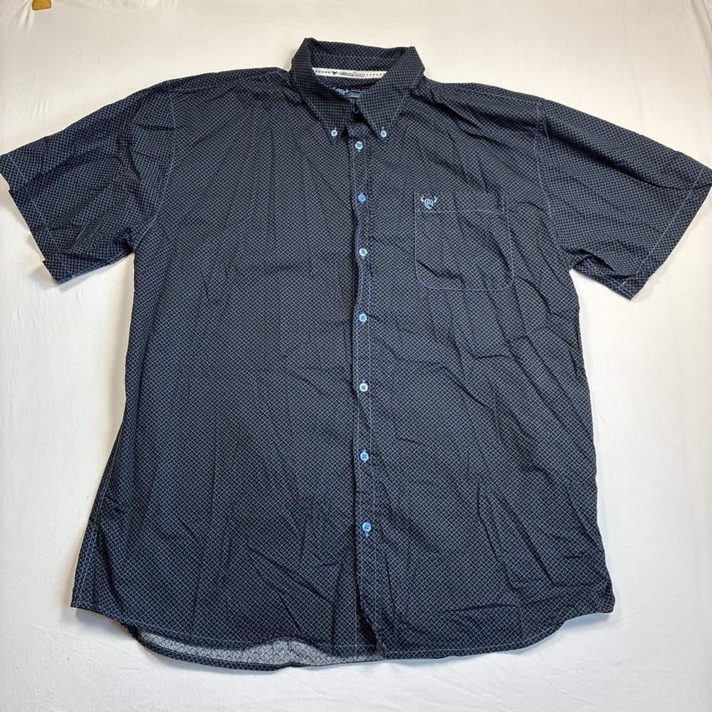 Cowboy Hardware Western Shirt XL Blue Geometric Short Sleeve Button Up Rodeo